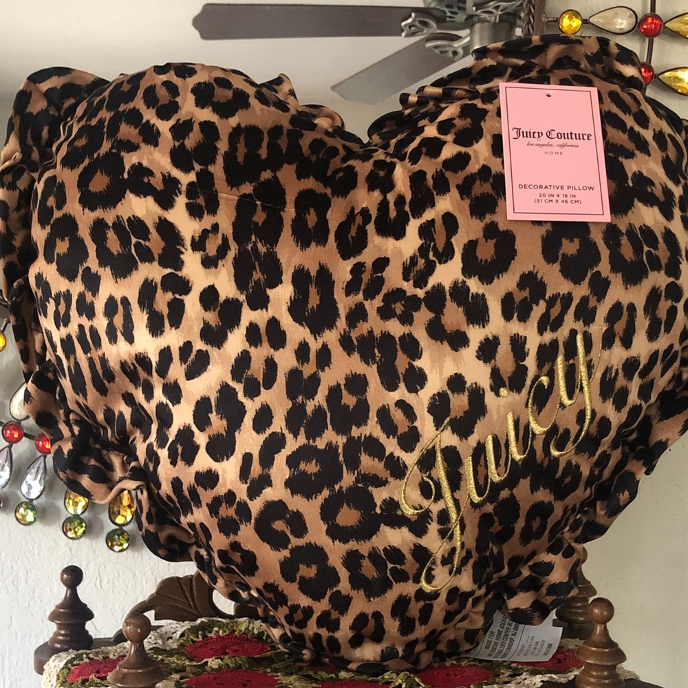 NWT Juicy Couture Leopard Print Heart Pillow w/ Ruffled Edges